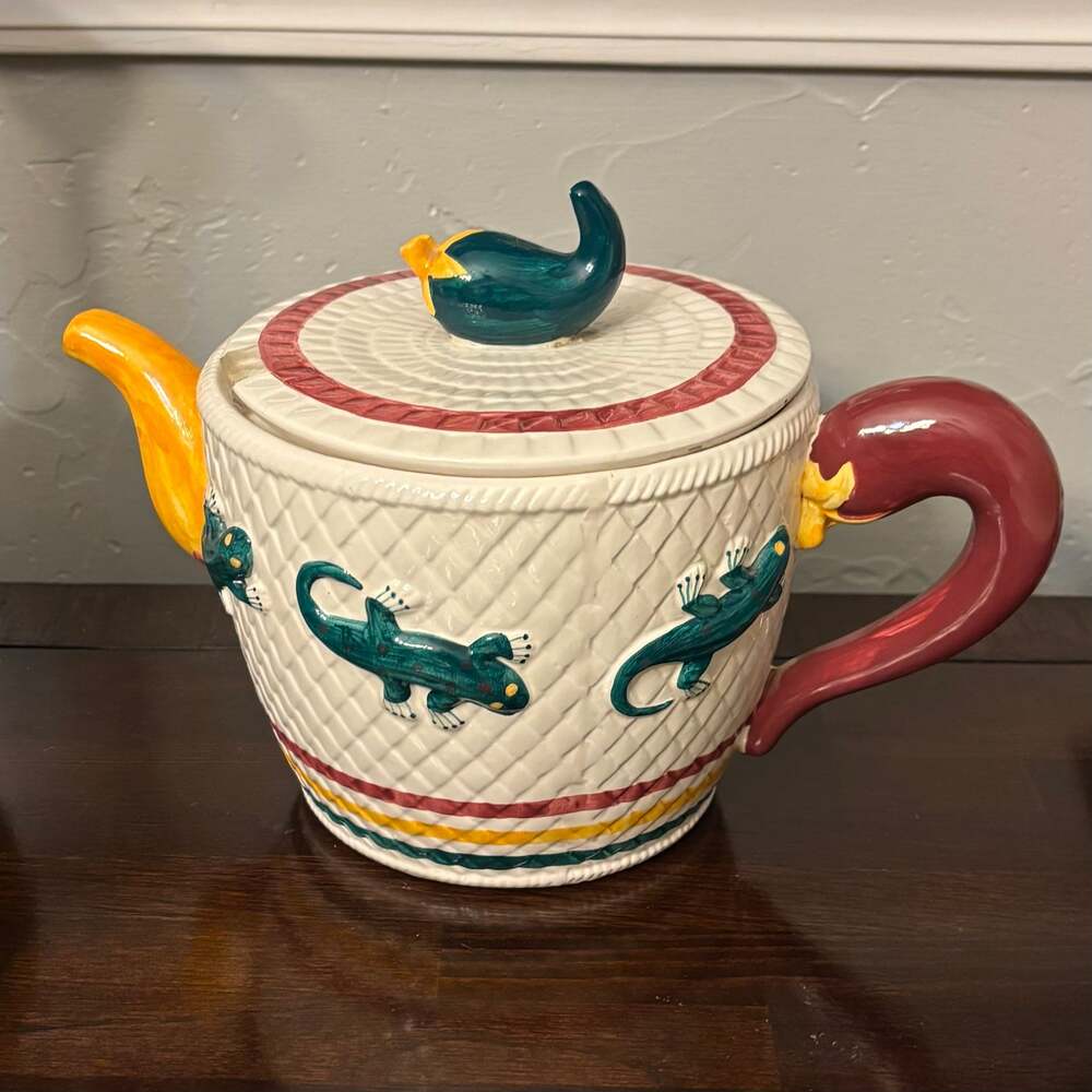 Vintage Fitz & Floyd Lizard Teapot OCI Omnibus Chili Pepper Southwestern 90s.